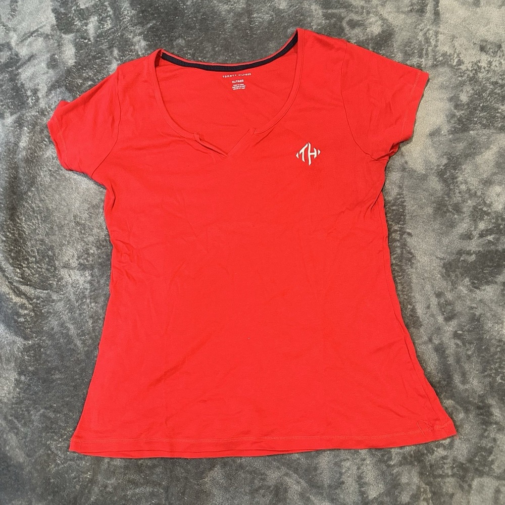Red Tommy Hilfiger T Shirt Xlβ Embroidered Logo